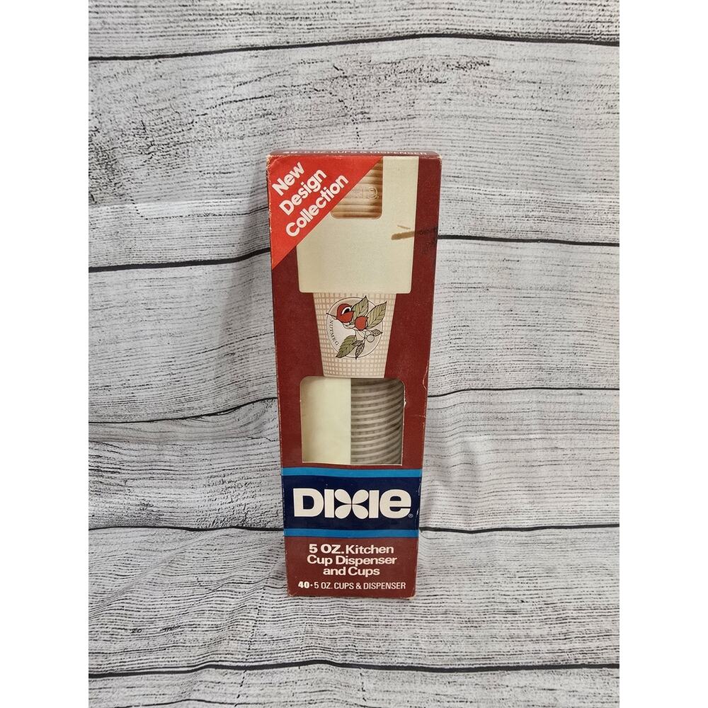 DIXIE 5oz KITCHEN CUP DISPENSER & SPICE THEMED CUPS NOS NEW IN SEALED BOX 1984